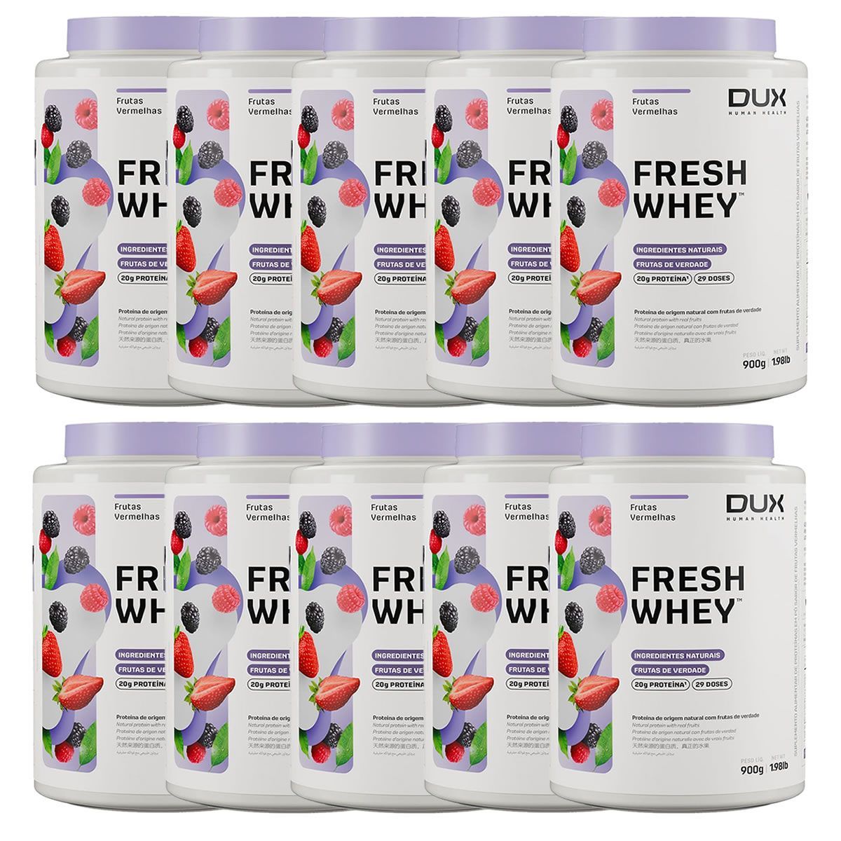 Kit 10X Fresh Whey - 900g Frutas Vermelhas - Dux Nutrition