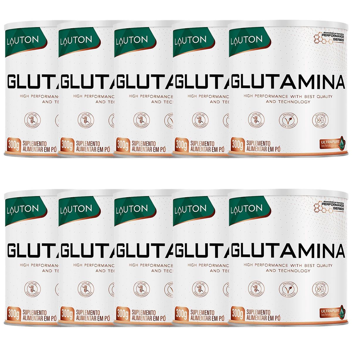 Kit 10X Glutamina Ultrapure - 300g Sem Sabor - Lauton Nutrition