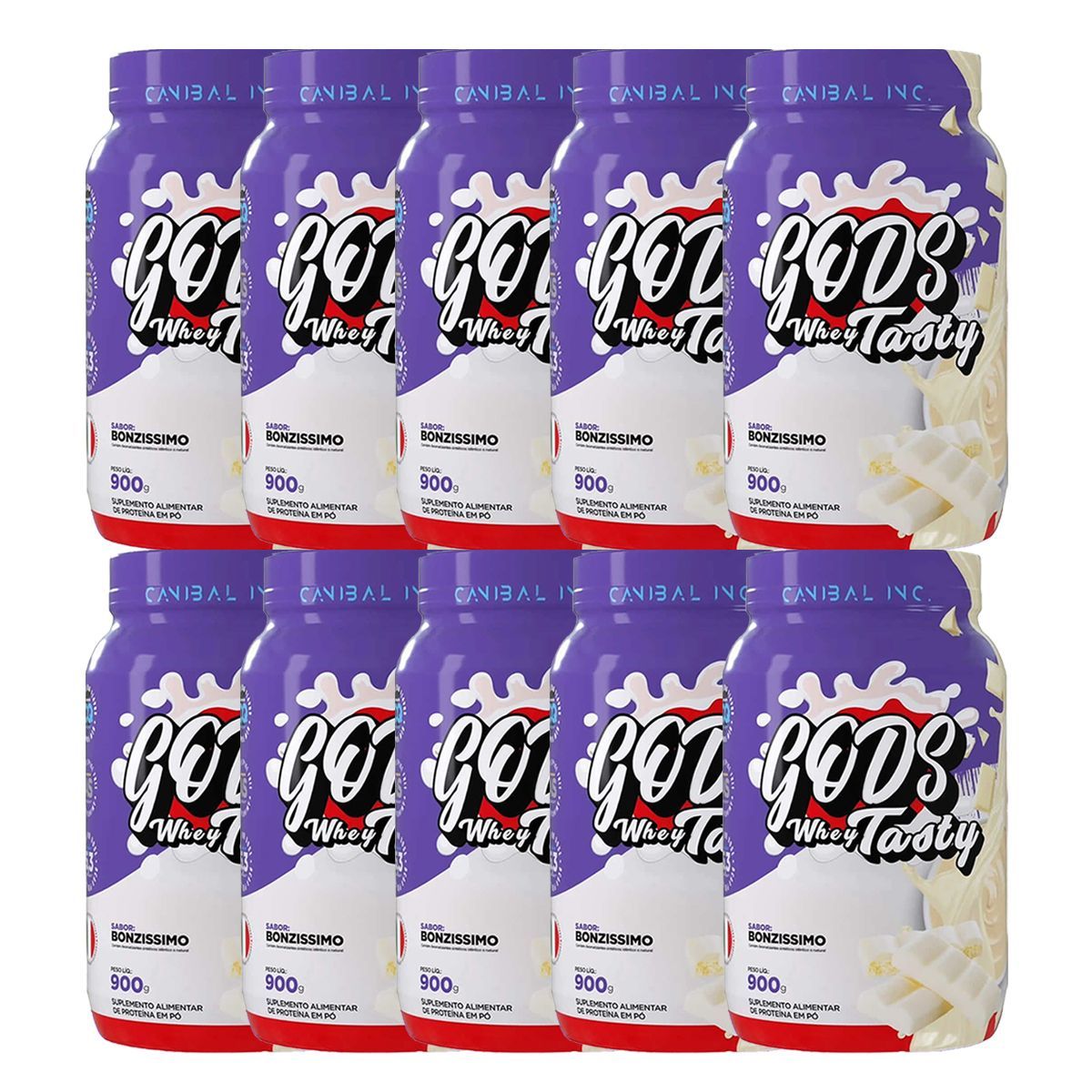Kit 10X Gods Whey Tasty - 900g Bonzissimo - Canibal