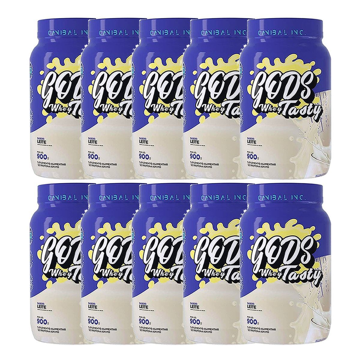 Kit 10X Gods Whey Tasty - 900g Leite - Canibal