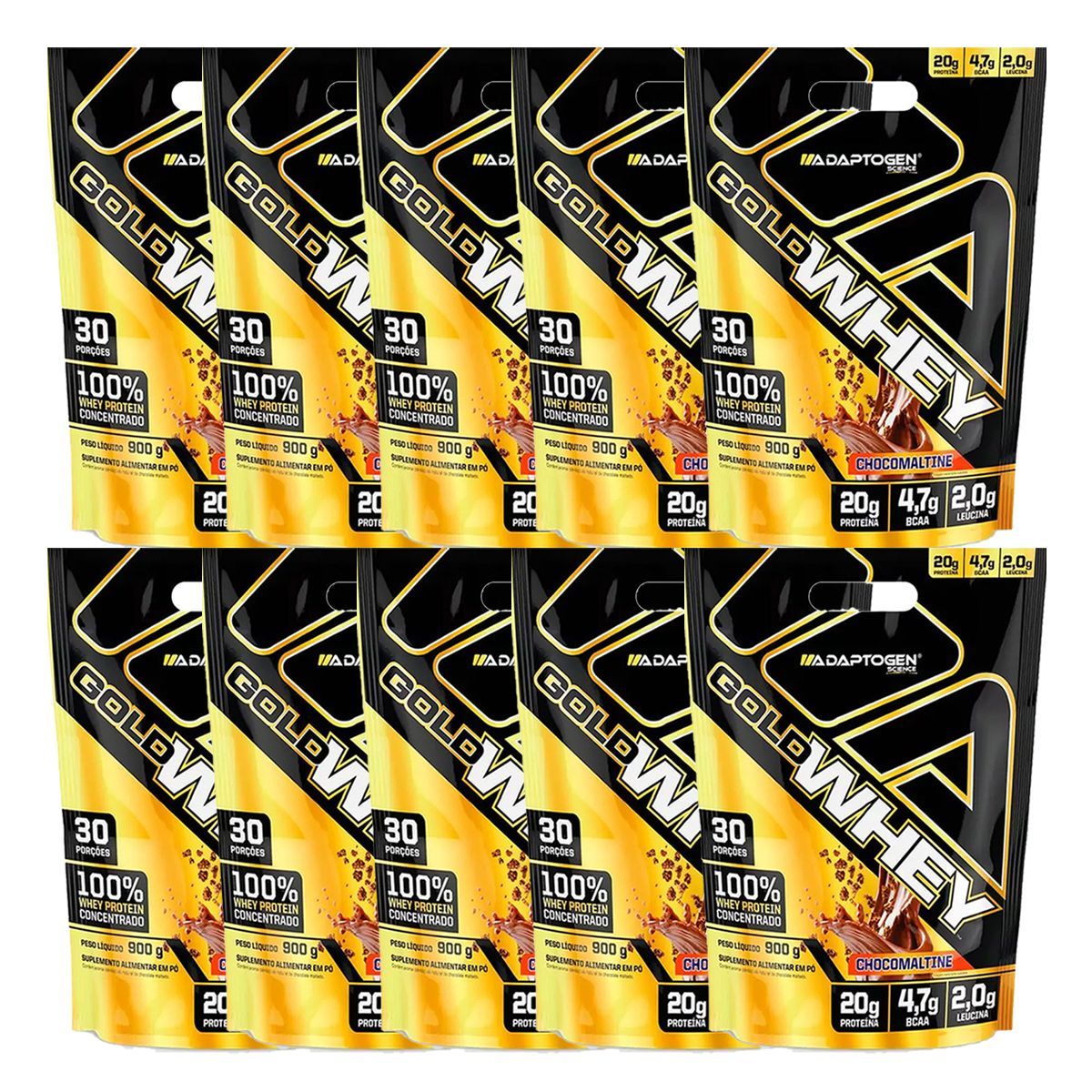 Kit 10X Gold Whey - 900g Refil Chocomaltine - Adaptogen