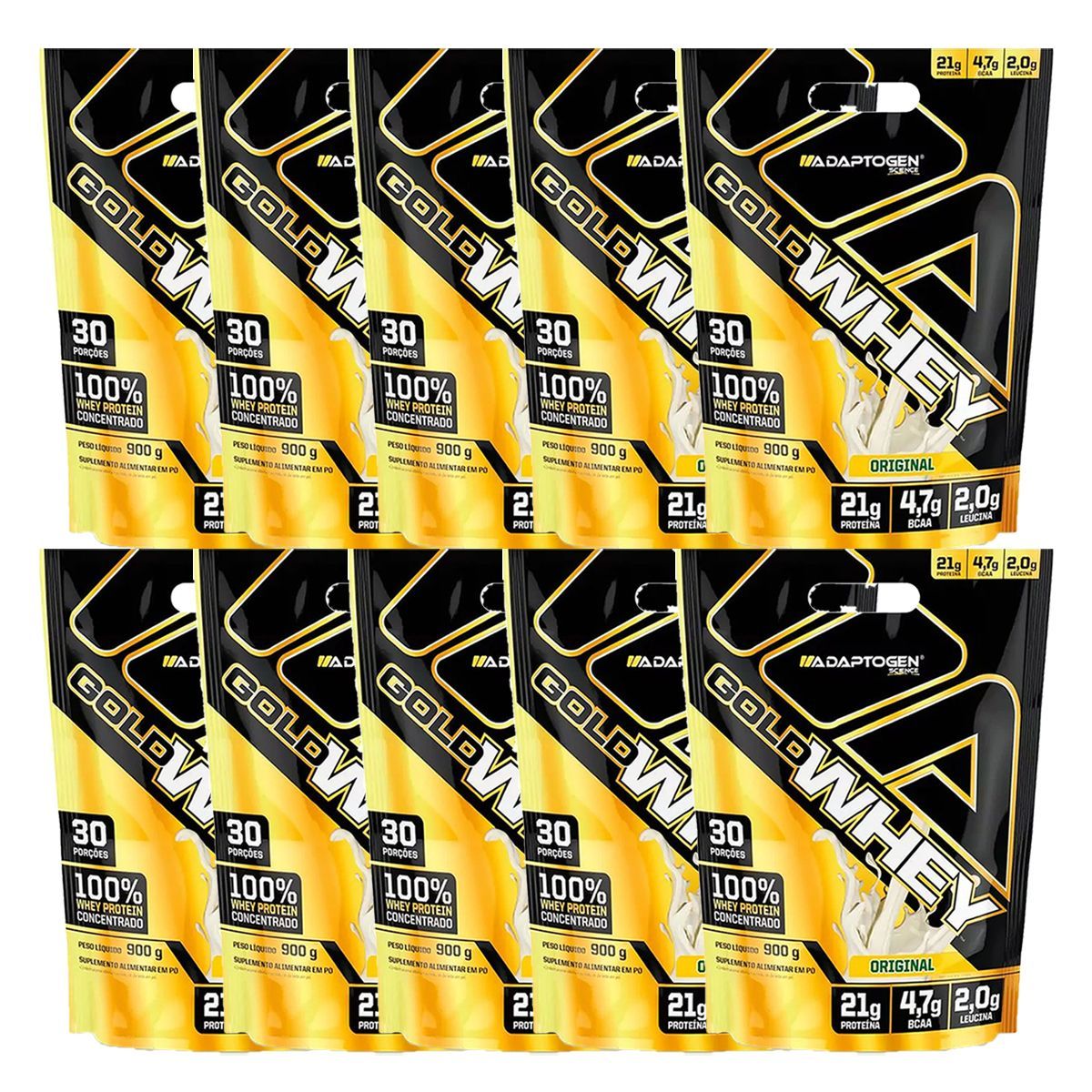 Kit 10X Gold Whey - 900g Refil Original - Adaptogen