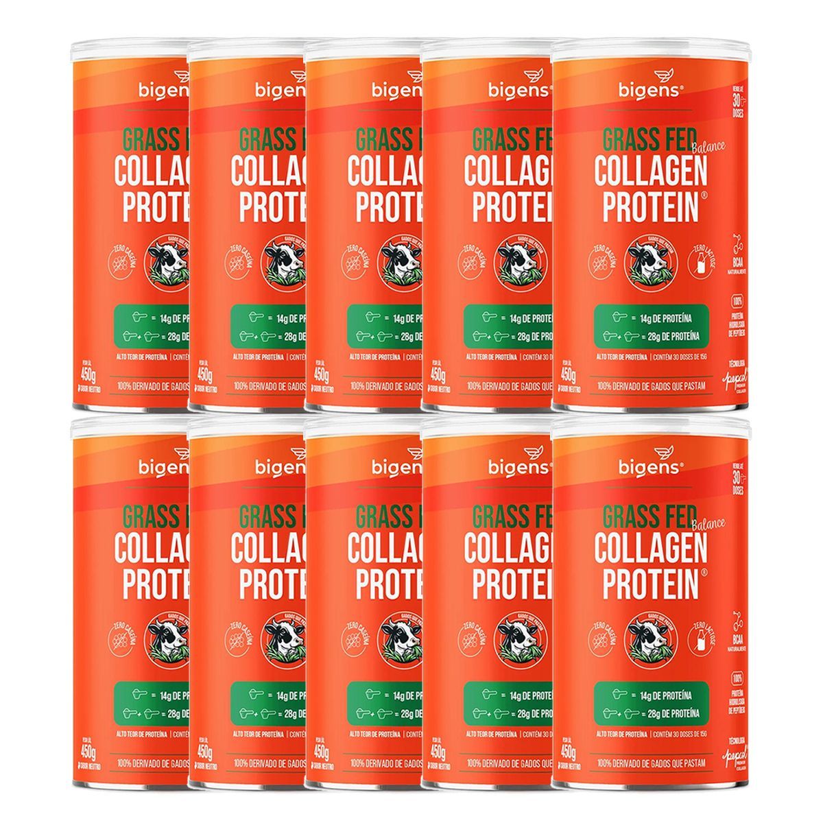 Kit 10X Grass Fed Balance Collagen Protein - 450g Neutro - Bigens