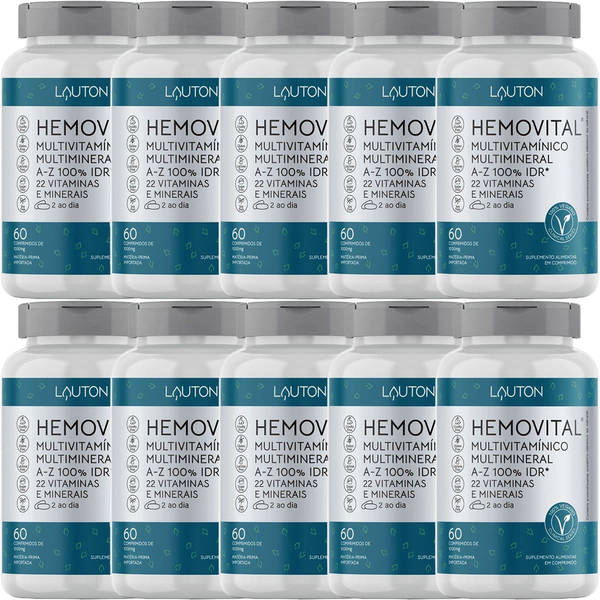 Kit 10X Hemovital Multivitam�nico - 60 C�psulas - Lauton Nutrition