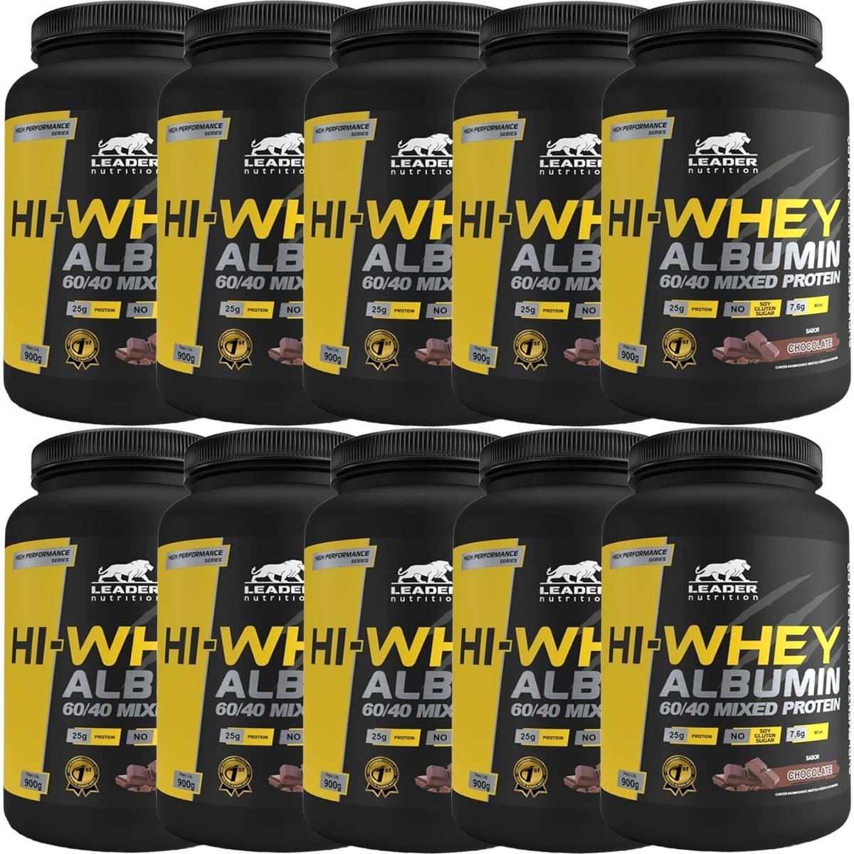 Kit 10X Hi-Whey Albumin 60/40 Mixed Protein - 900g Chocolate - Leader Nutrition