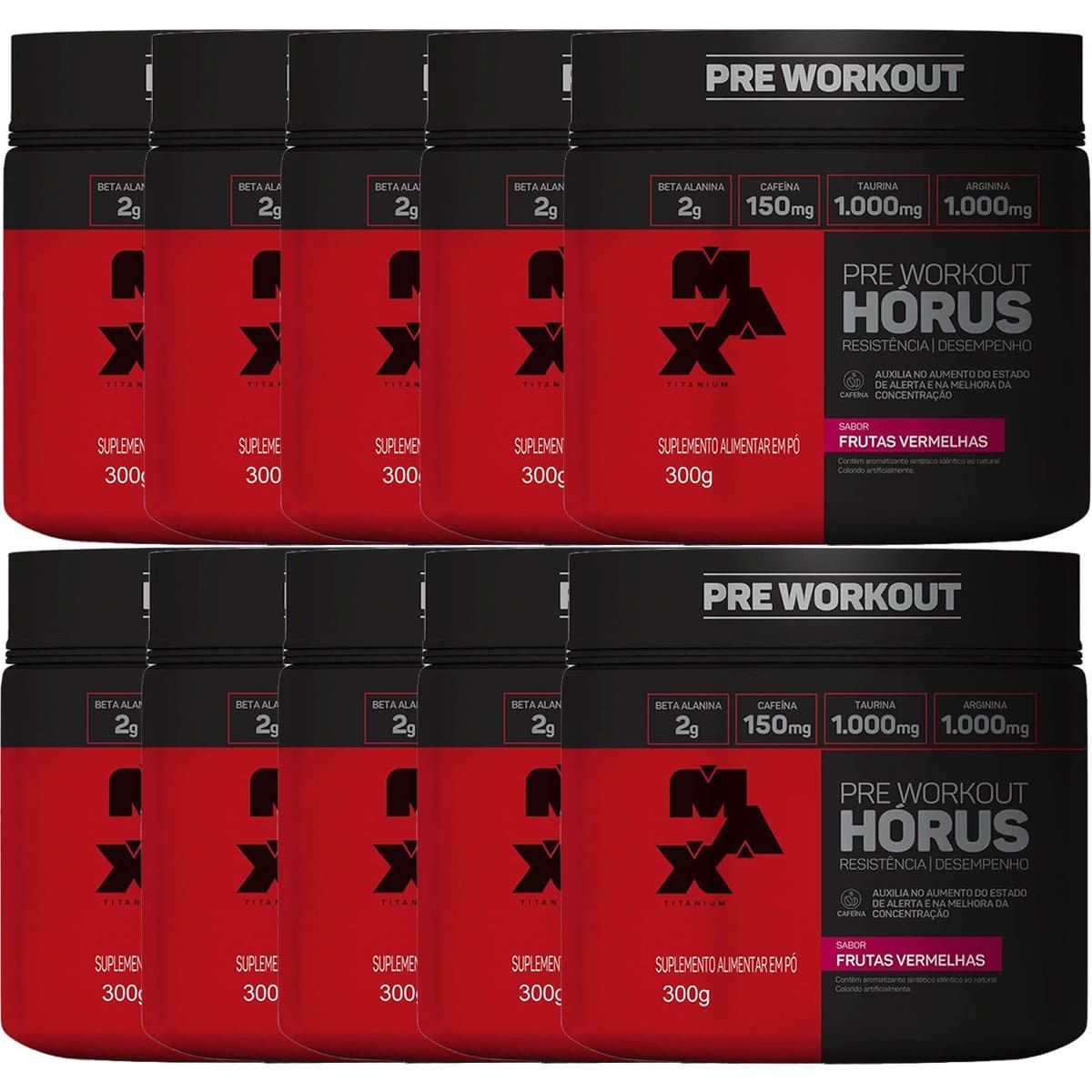 Kit 10X H�rus Pre Workout - 300g Frutas Vermelhas - Max Titanium