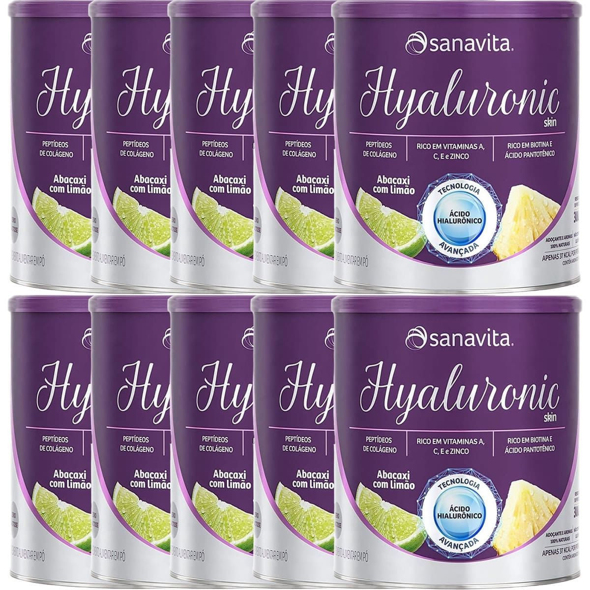 Kit 10X Hyaluronic Skin - 300g Abacaxi com Lim�o - Sanavita