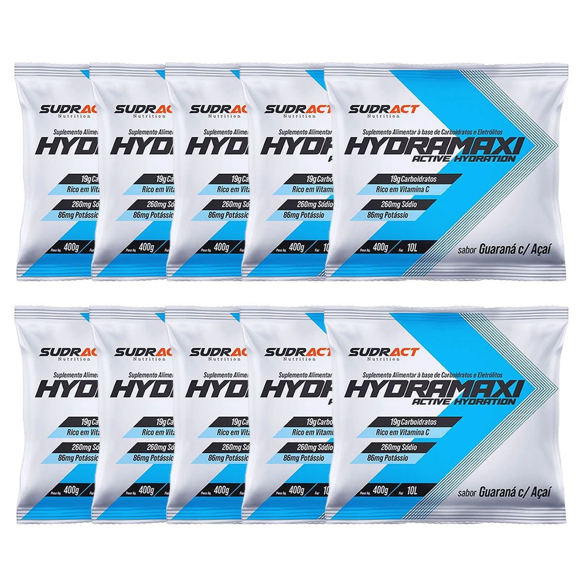 Kit 10X Hydramaxi Isot�nico em P� - 400g Refil Guaran� com A�a� - Sudract Nutrition