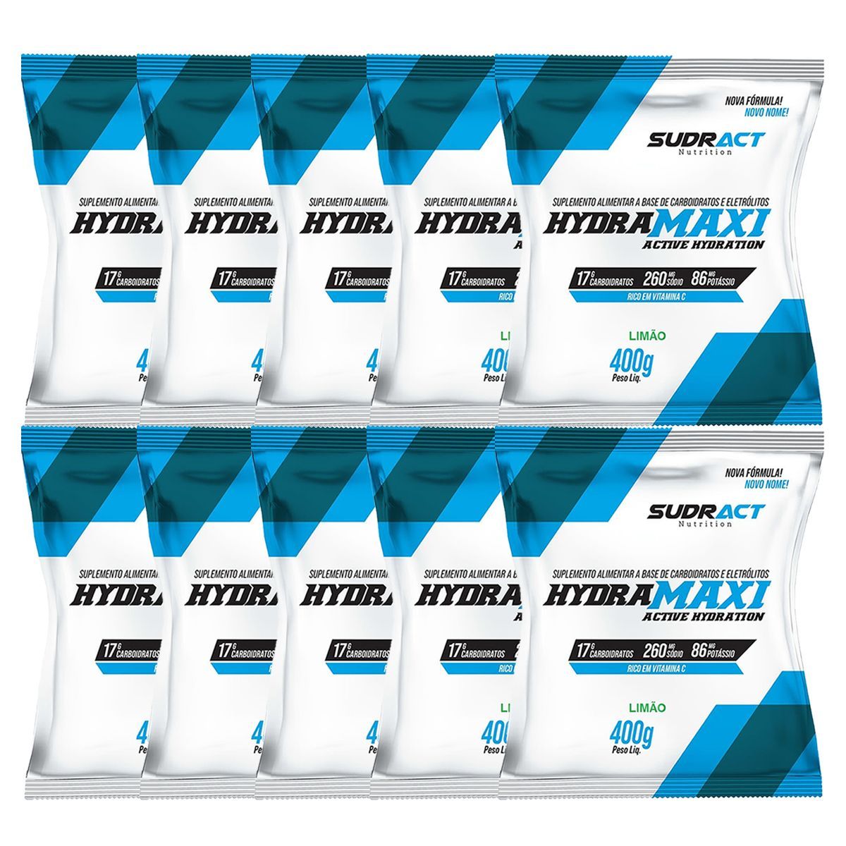 Kit 10X Hydramaxi Isot�nico em P� - 400g Refil Lim�o - Sudract Nutrition