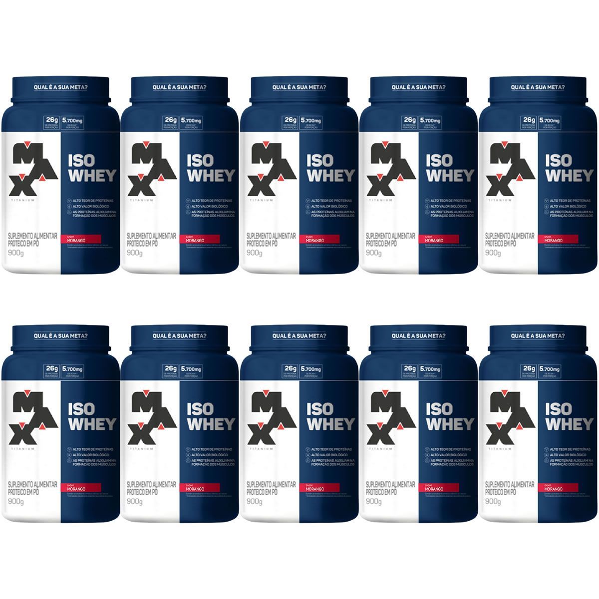 Kit 10X Iso Whey - 900g Morango - Max Titanium