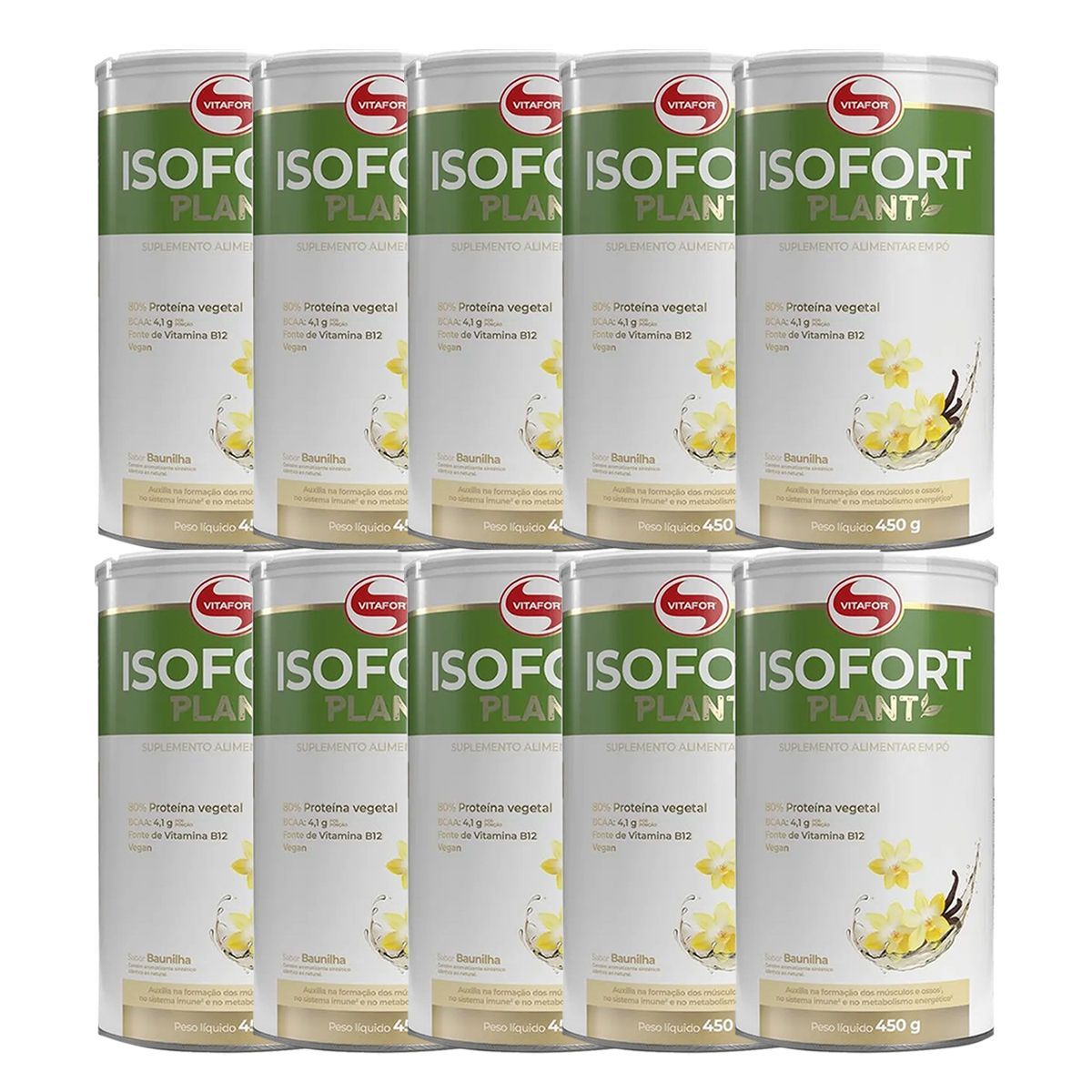 Kit 10X Isofort Plant - 450g Baunilha - Vitafor