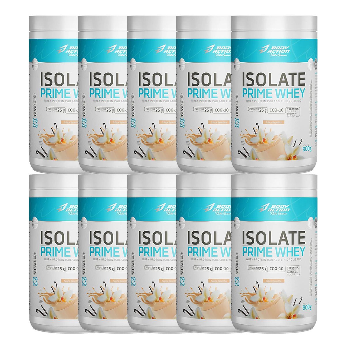 Kit 10X Isolate Prime Whey  - 900g Baunilha Natural - BodyAction