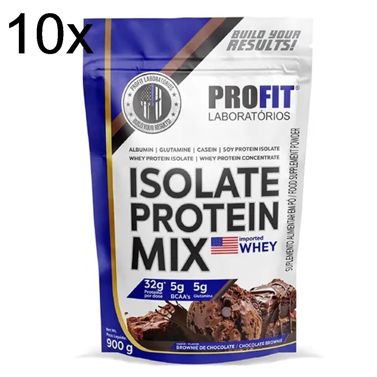 Kit 10X Isolate Protein Mix - 900g Refil Brownie de Chocolate - ProFit