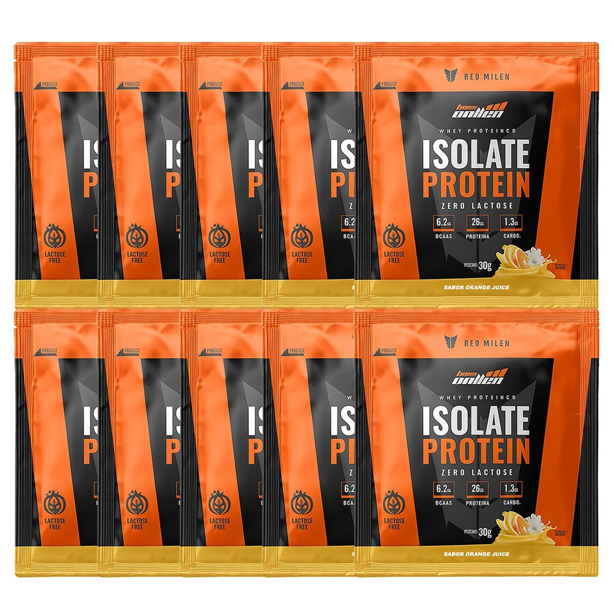 Kit 10X Isolate Protein Zero Lactose - 1 Sach� 30g Orange Juice - New Millen