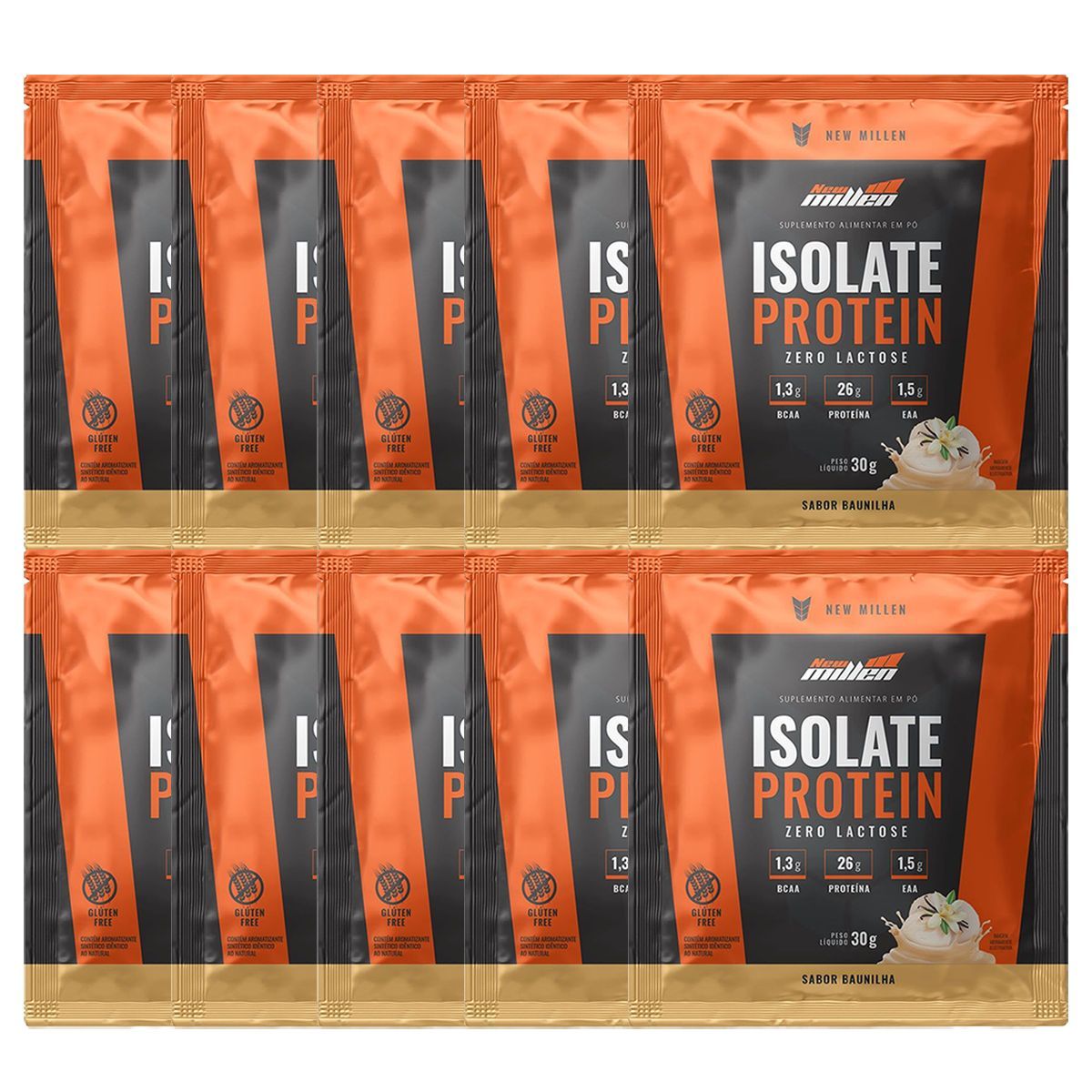 Kit 10X Isolate Protein Zero Lactose - 1 Sach� de 30g Baunilha - New Millen