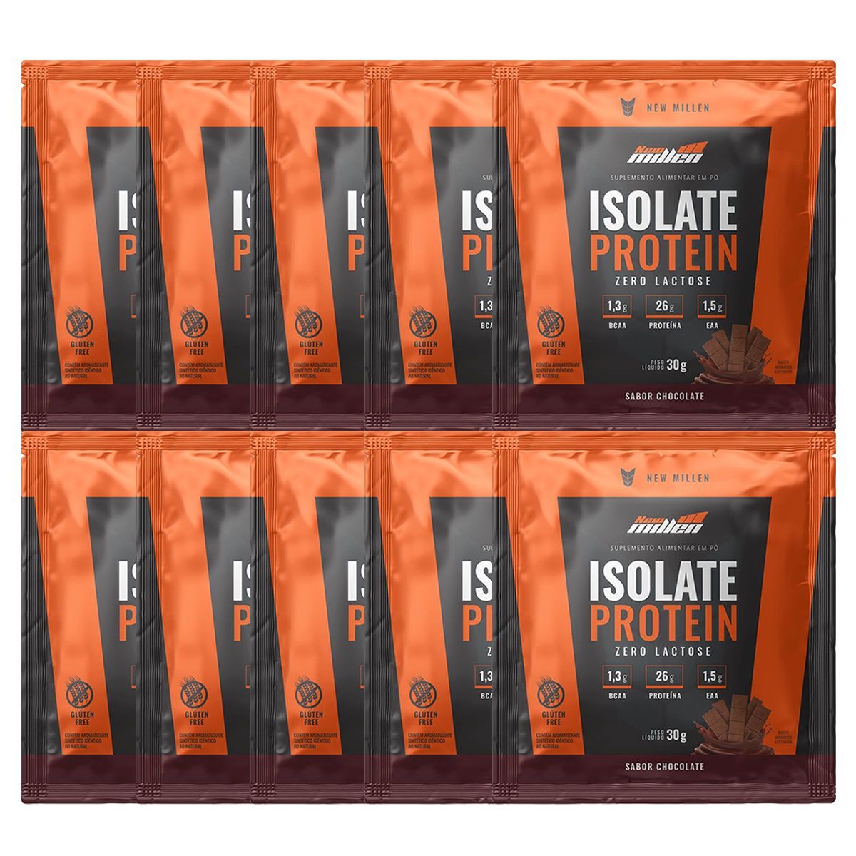 Kit 10X Isolate Protein Zero Lactose - 1 Sach� de 30g Chocolate - New Millen