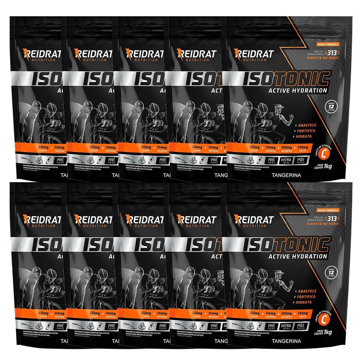 Kit 10X Isotonic Active Hydration - 1000g Refil Tangerina - Reidrat