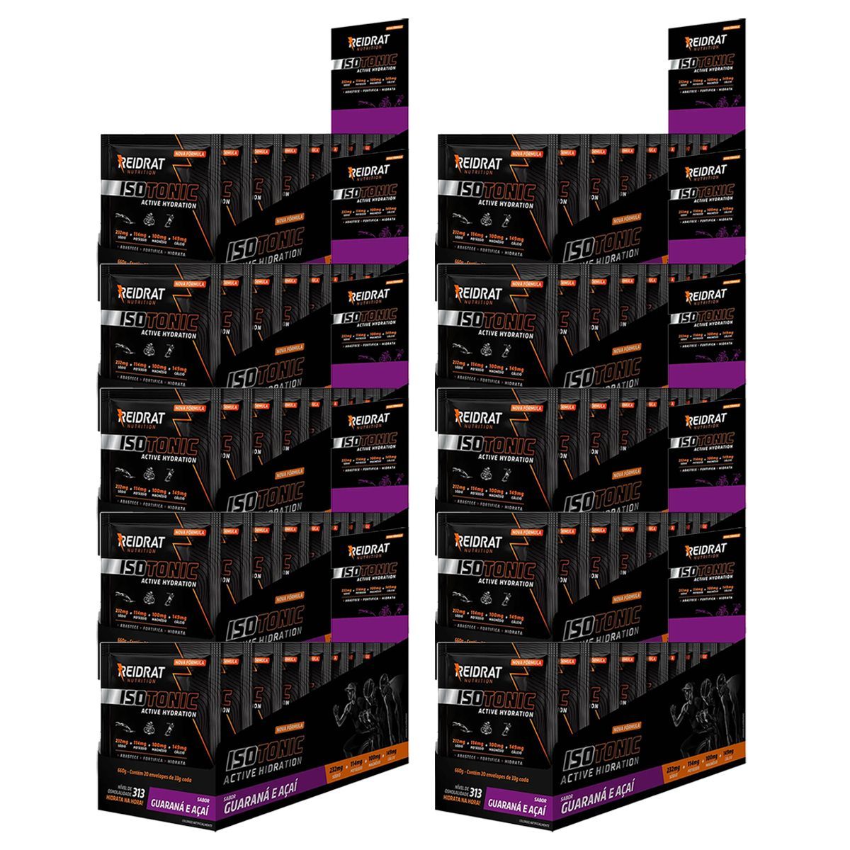 Kit 10X Isotonic Active Hydration - 20 Sach�s de 33g Guaran� com A�a� - Reidrat