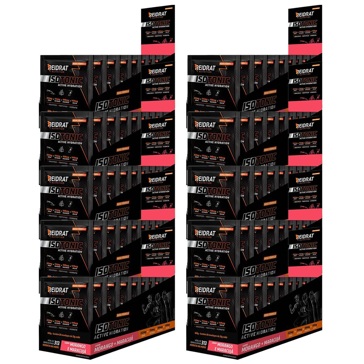 Kit 10X Isotonic Active Hydration - 20 Sach�s de 33g Morango e Maracuj� - Reidrat