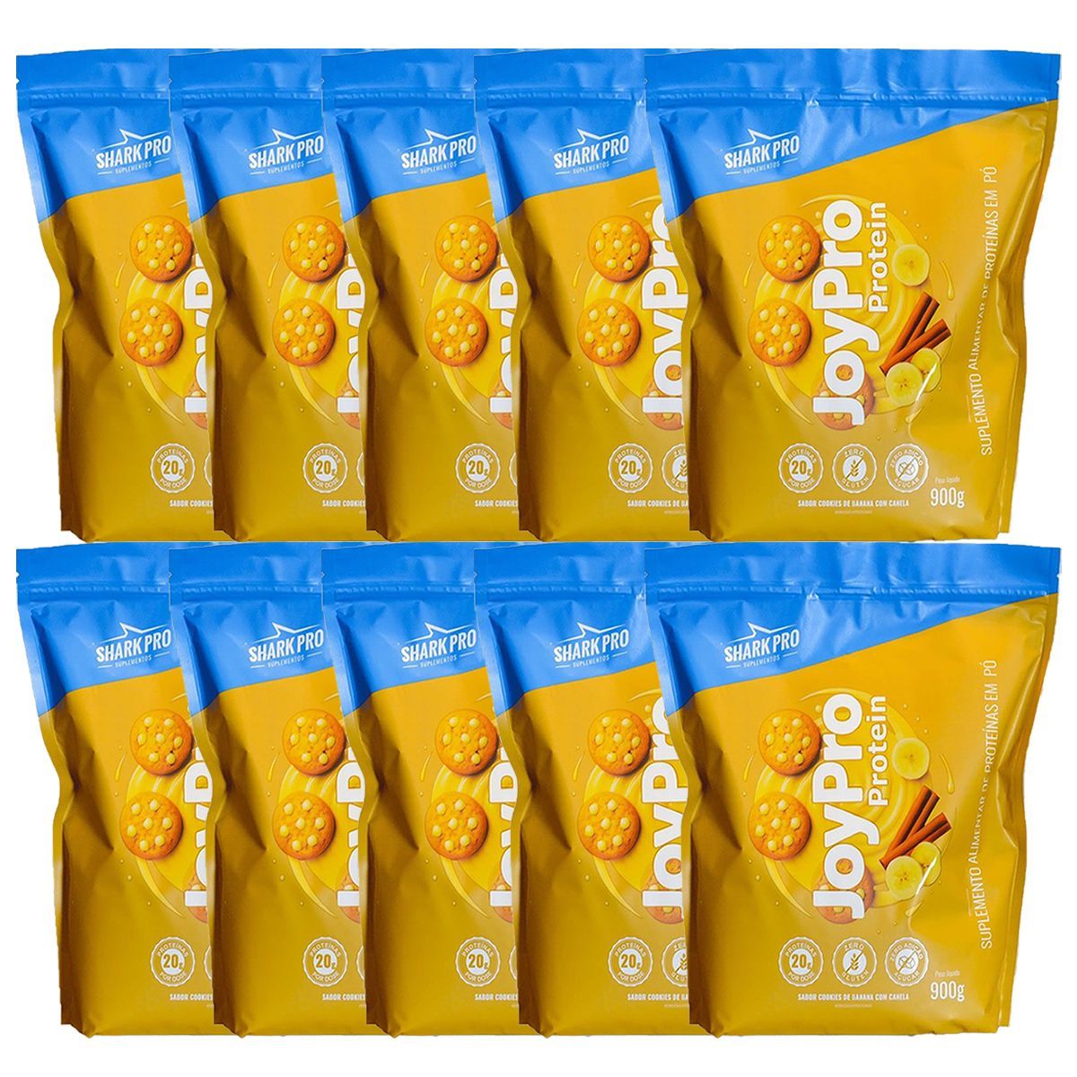 Kit 10X JoyPro Protein - Refil 900g Cookies de Banana com Canela - Shark Pro
