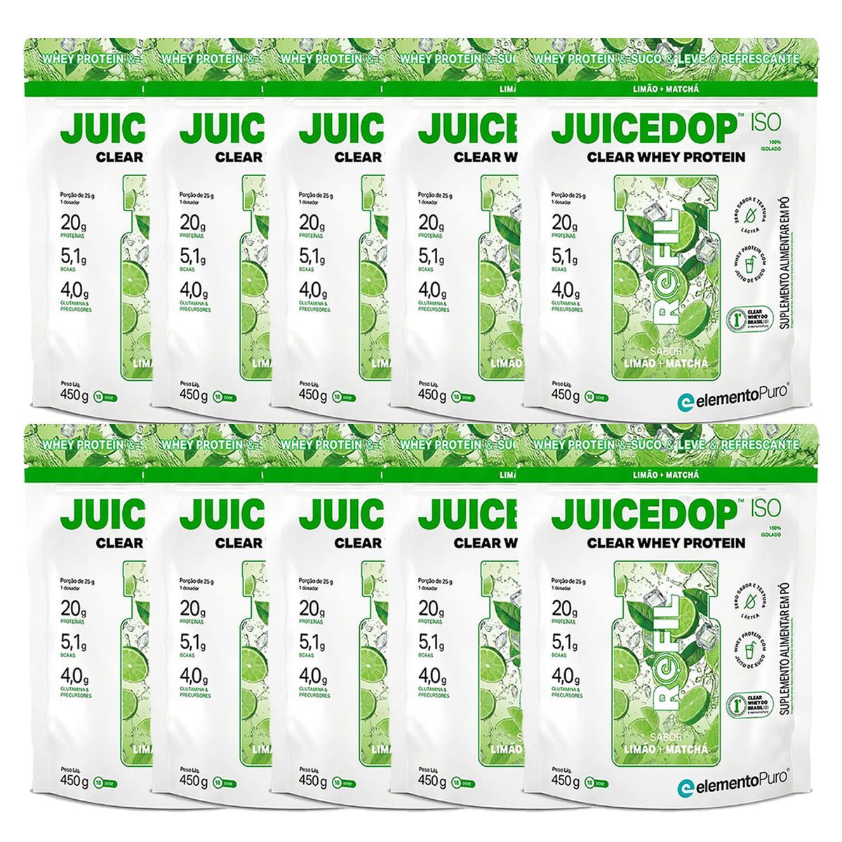Kit 10X JuiceDop X - Refil 450g Lim�o Com Matcha - ElementoPuro