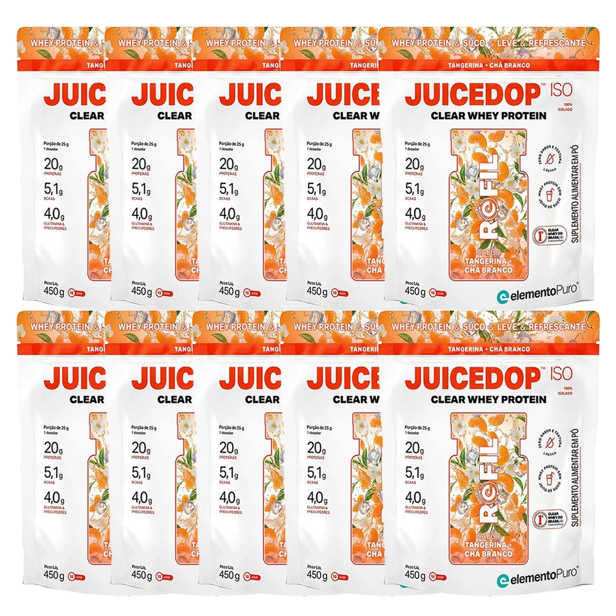 Kit 10X JuiceDop X - Refil 450g Tangerina Com Ch� Branco - ElementoPuro