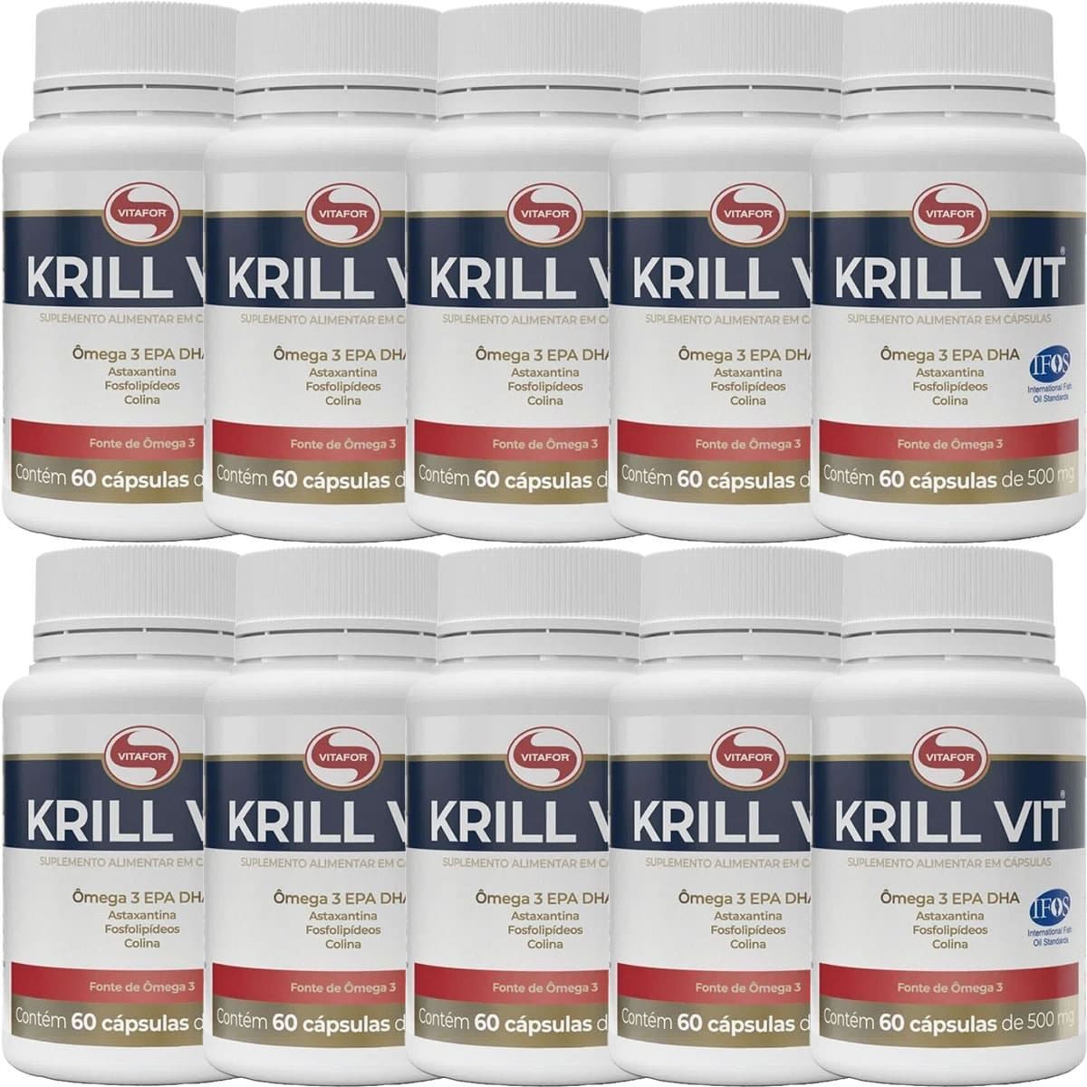 Kit 10X Krill Vit �leo de Krill - 60 C�psulas 500mg - Vitafor