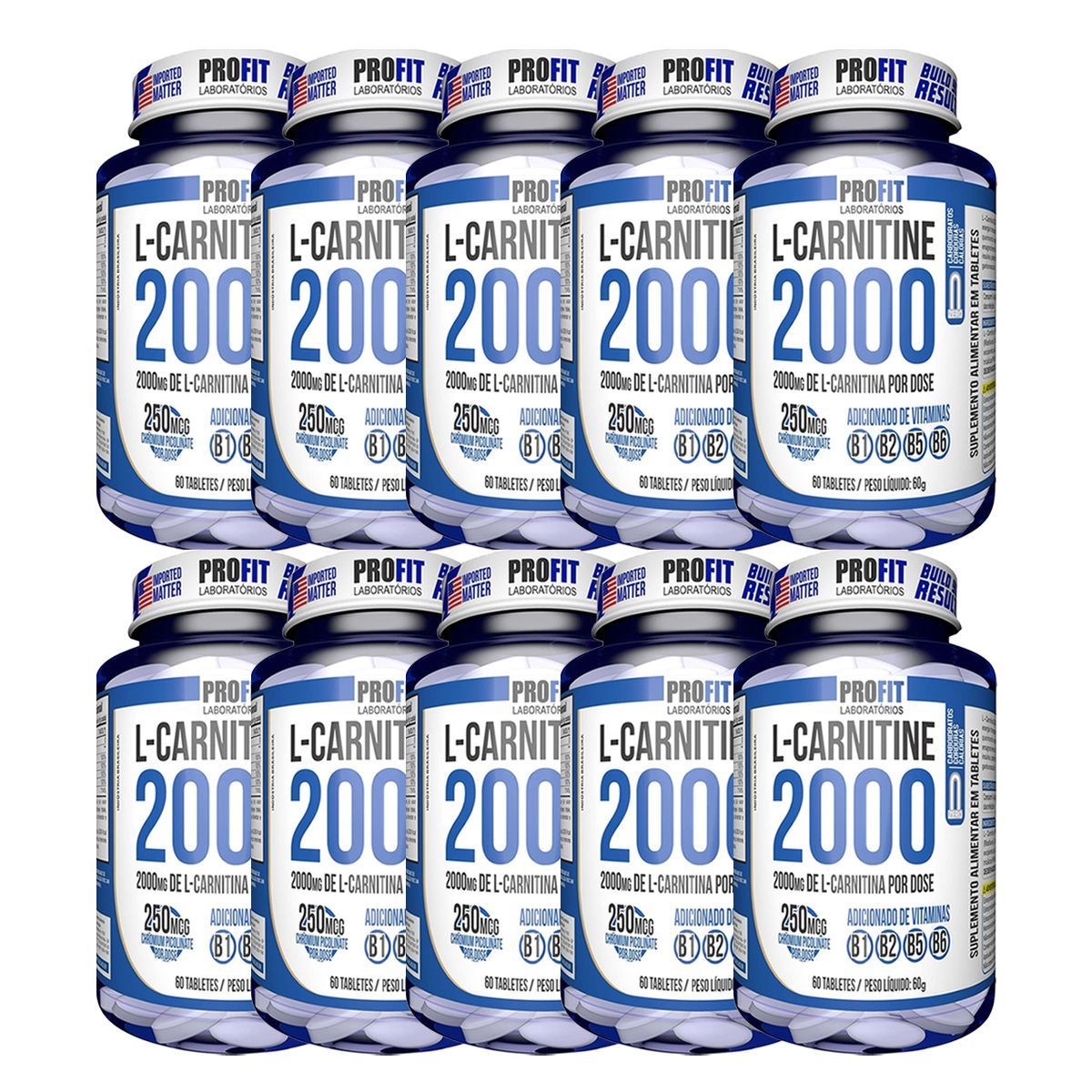 Kit 10X L-Carnitina 2000 + 250mcg Cromo - 60 Tabletes - ProFit