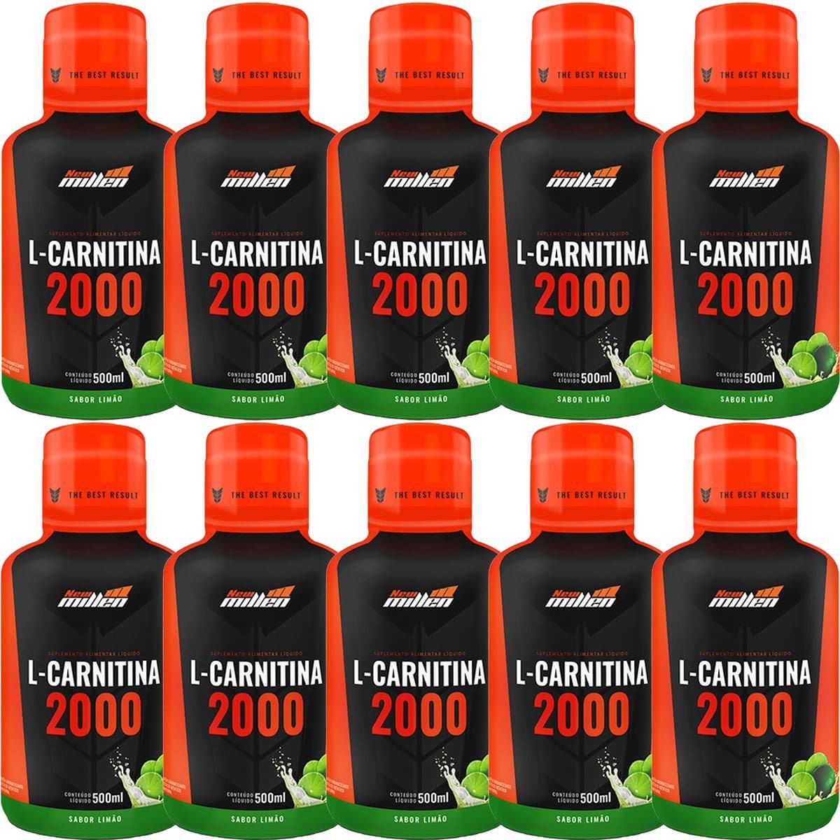 Kit 10X L-Carnitina 2000mg - 500ml Lim�o - New millen