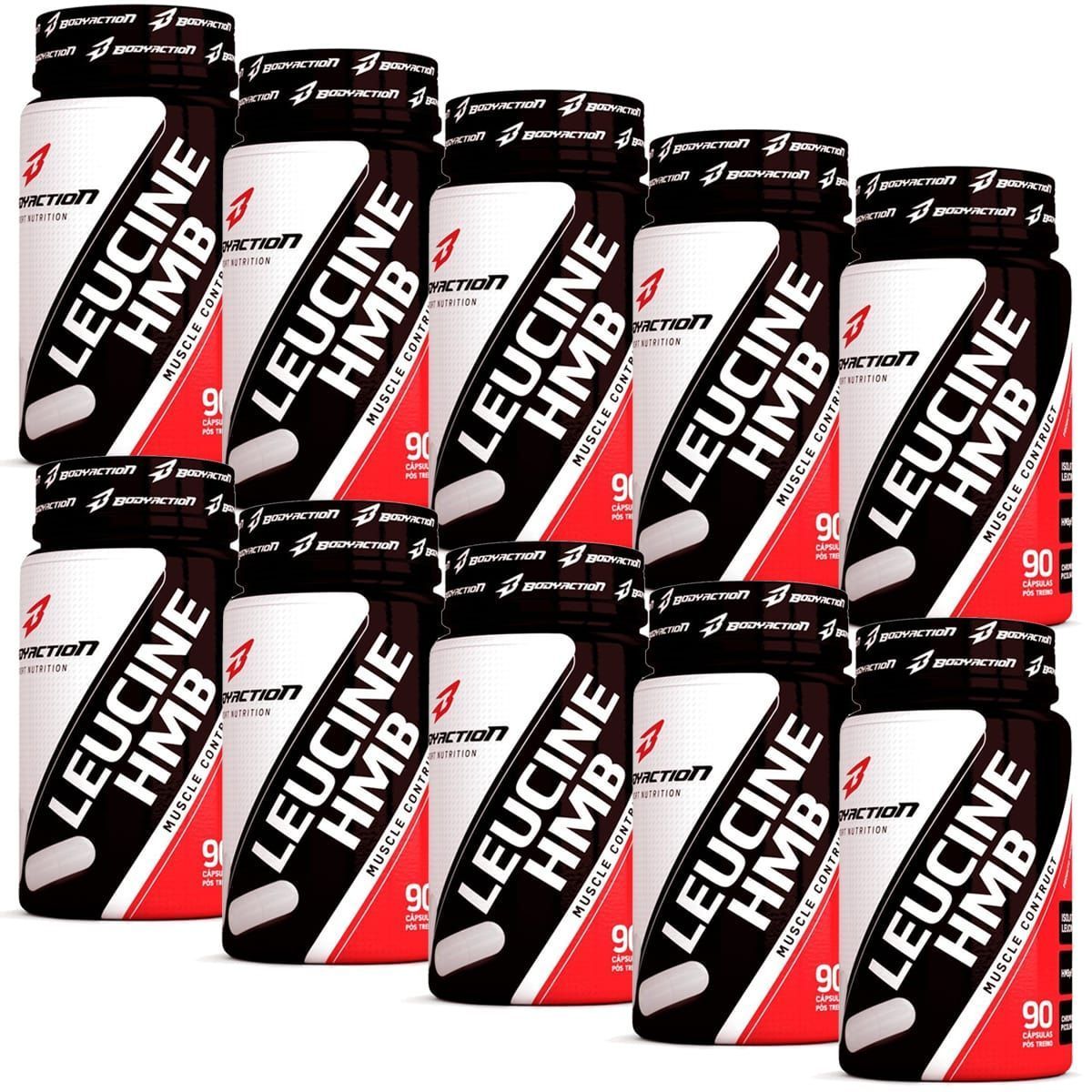 Kit 10X Leucine HMB P�s Treino - 90 C�psulas - BodyAction