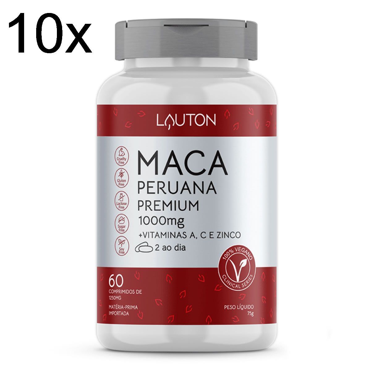 Kit 10X Maca Peruana Premium 1000mg - 60 Comprimidos - Lauton Nutrition