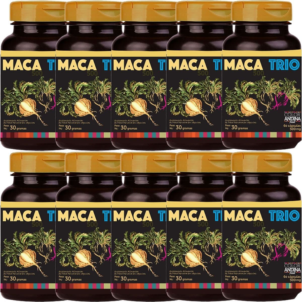Kit 10X Maca Peruana Trio - 60 C�psulas - Color Andina