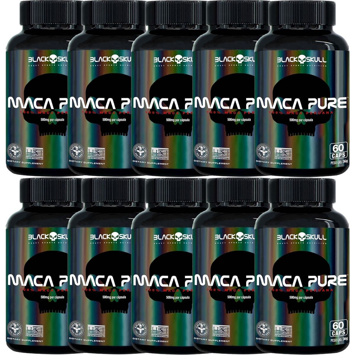 Kit 10X Maca Pure - 60 C�psulas - Black Skull