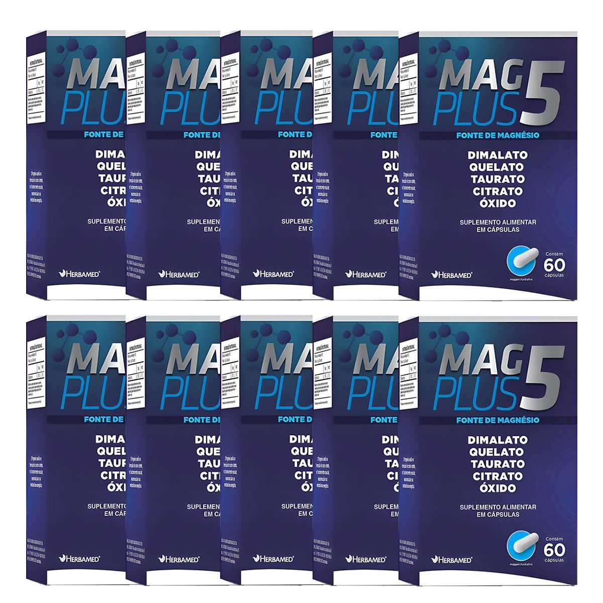 Kit 10X Mag Plus 5 - 60 C�psulas - Herbamed