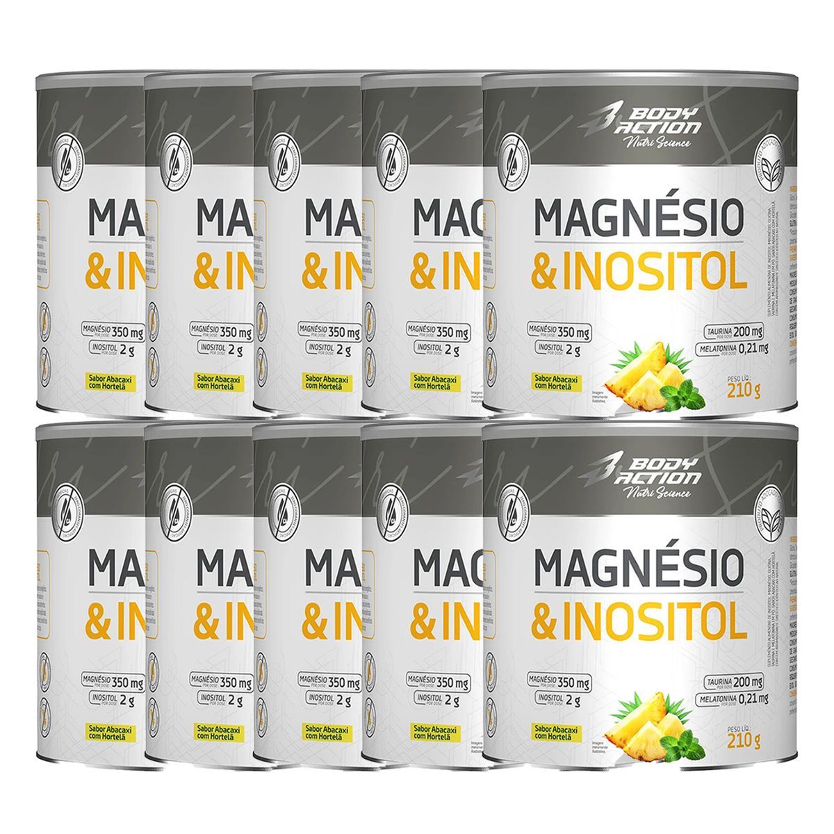 Kit 10X Magnesio & Inositol - 210g Abacaxi Com Hortel� - Body Action