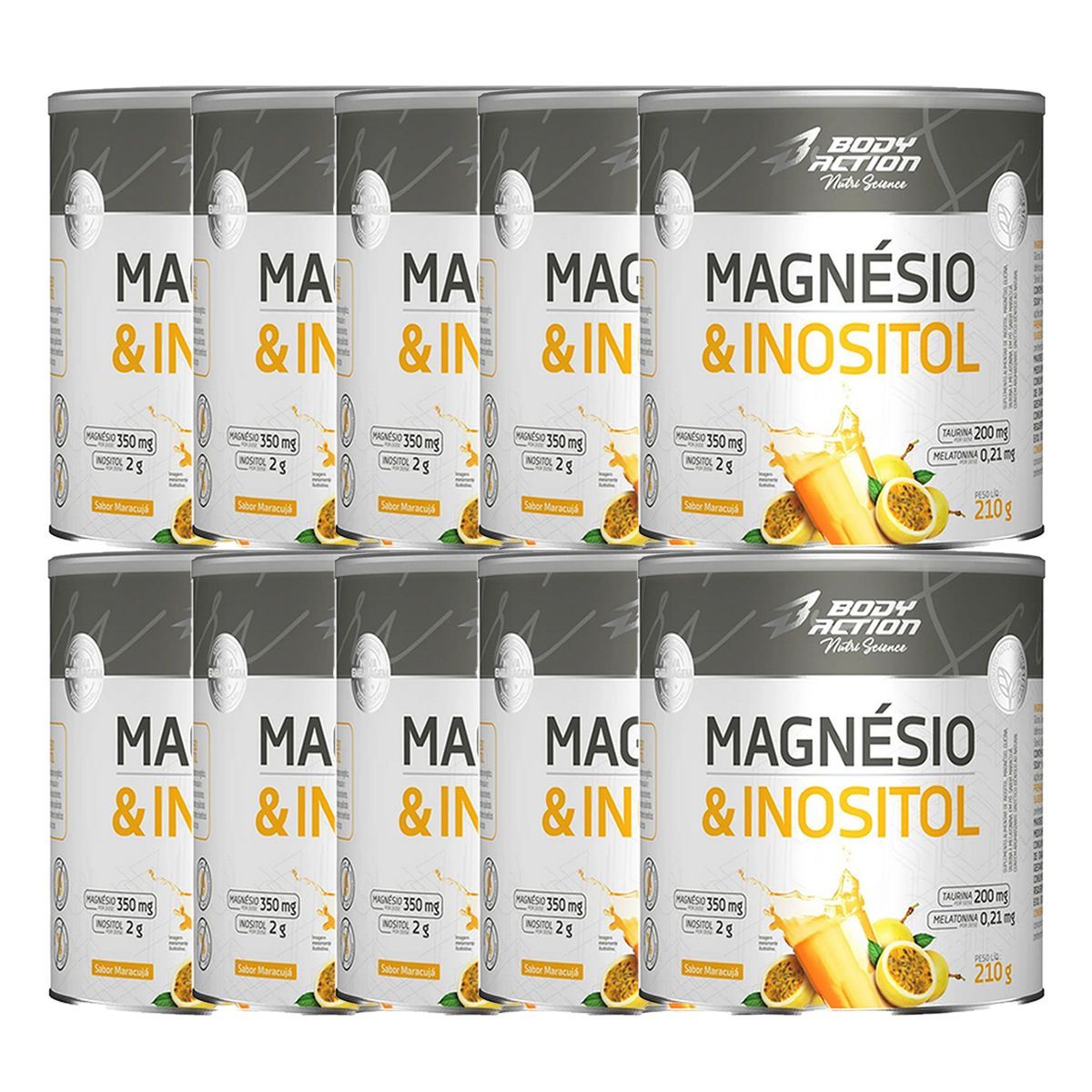 Kit 10X Magnesio & Inositol - 210g Maracuj� - Body Action