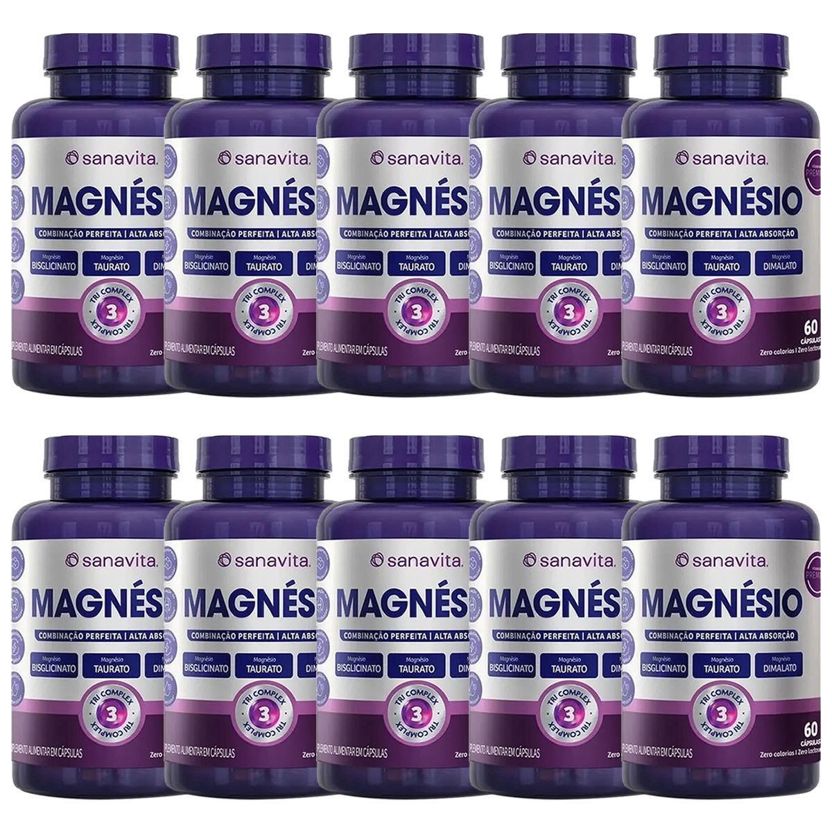 Kit 10X Magn�sio Tri Complex - 60 C�psulas - Sanavita