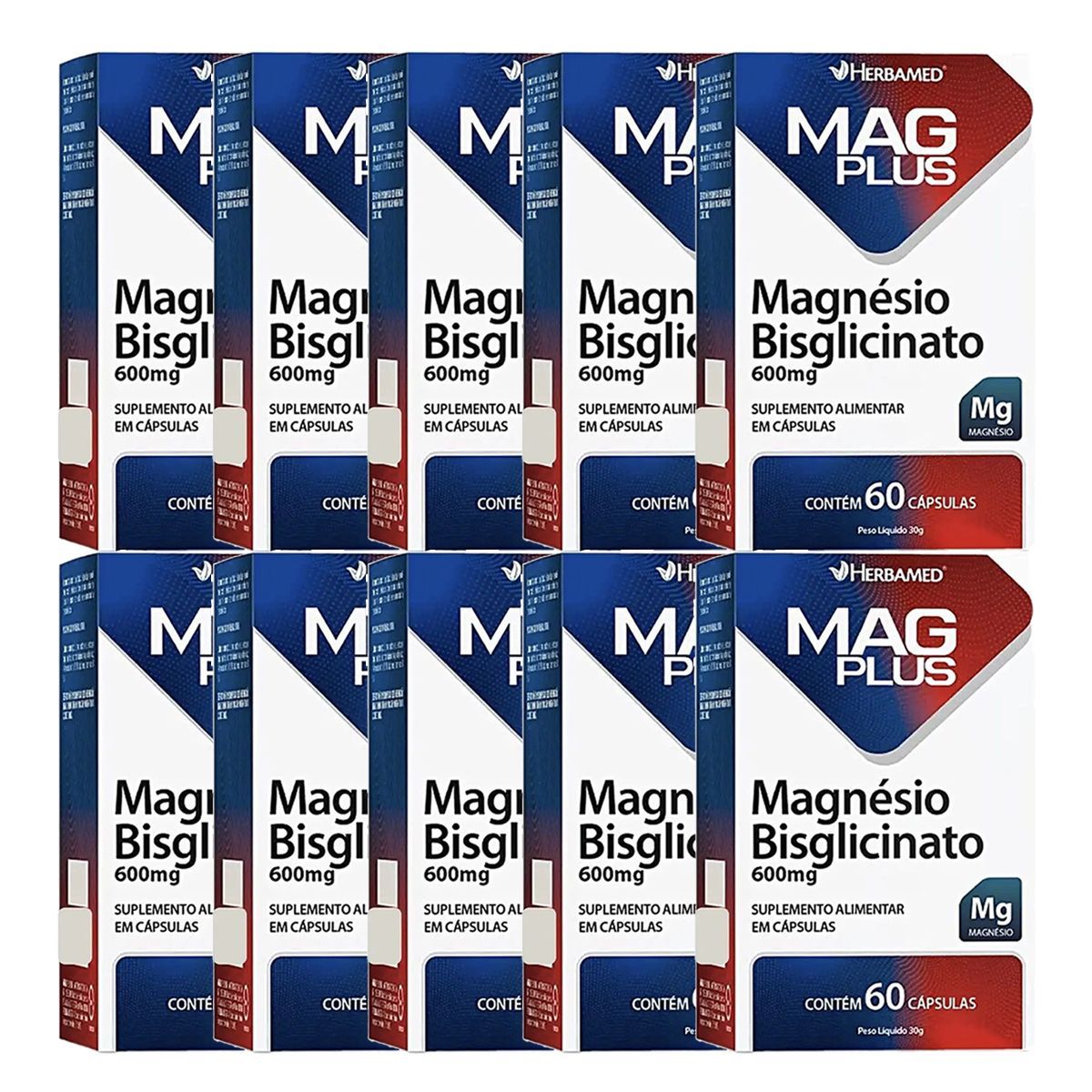 Kit 10X MagPlus Magn�sio Bisglicinato - 60 C�psulas - Herbamed