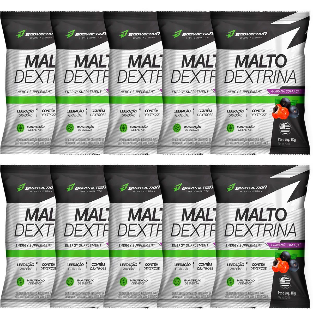 Kit 10X Malto Dextrin - 1000g Refil Guarana com A�a� - BodyAction