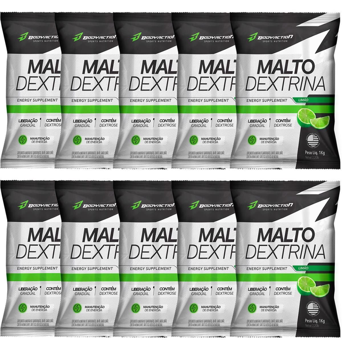Kit 10X Malto Dextrin - 1000g Refil Lim�o - BodyAction
