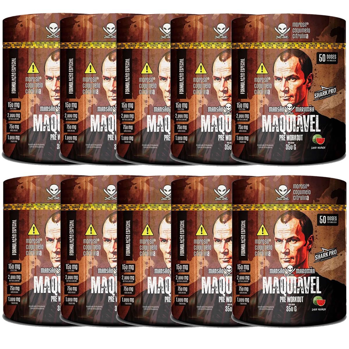 Kit 10X Maquiavel - Pr� Treino 350g Melancia - Shark Pro