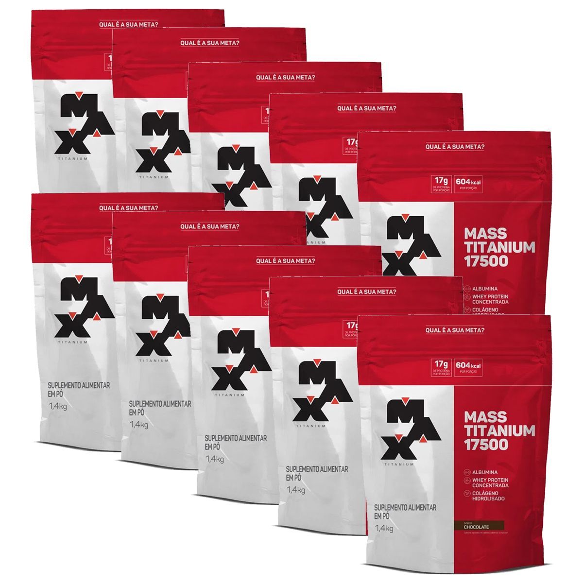 Kit 10X Mass Titanium 17500 - 1400g Refil Chocolate - Max Titanium
