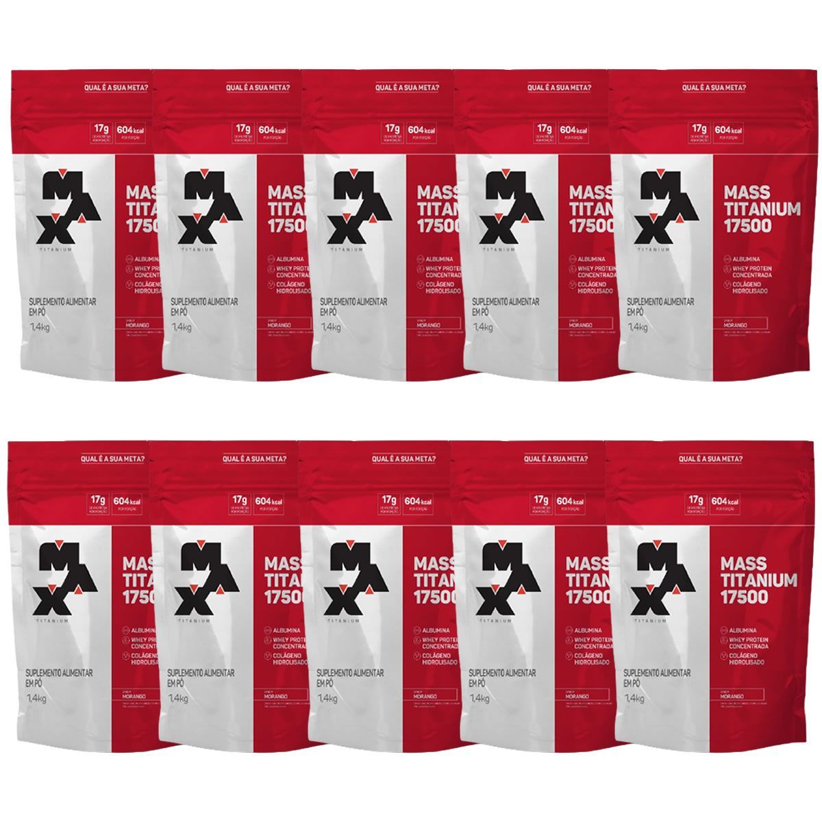 Kit 10X Mass Titanium 17500 - 1400g Refil Morango - Max Titanium