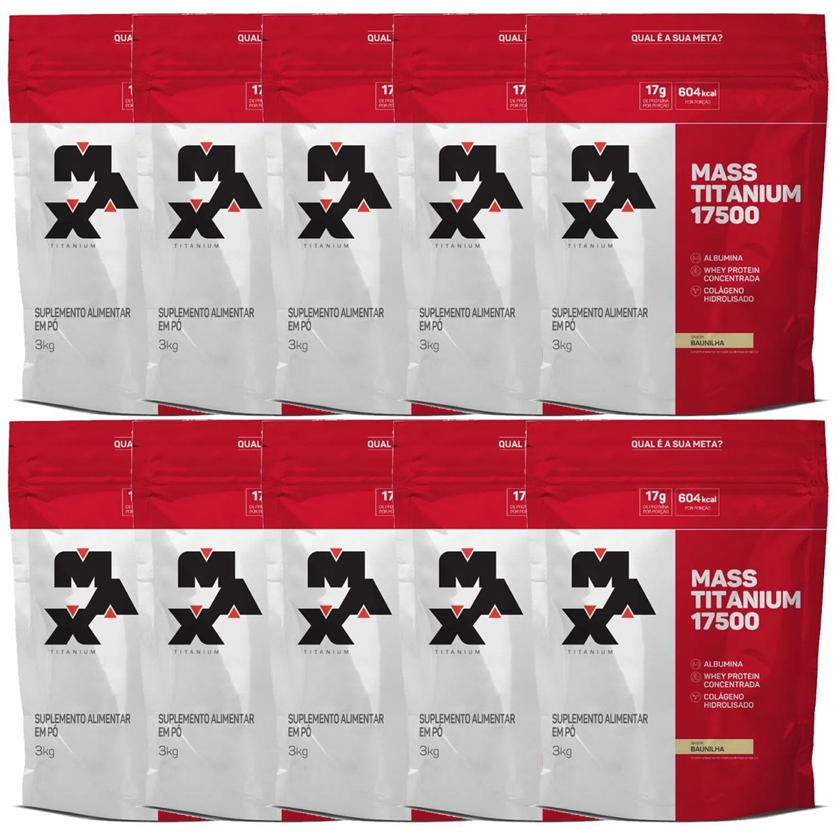 Kit 10X Mass Titanium 17500 - 3000g Refil Baunilha - Max Titanium