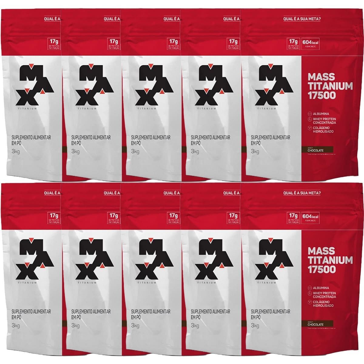 Kit 10X Mass Titanium 17500 - 3000g Refil Chocolate - Max Titanium