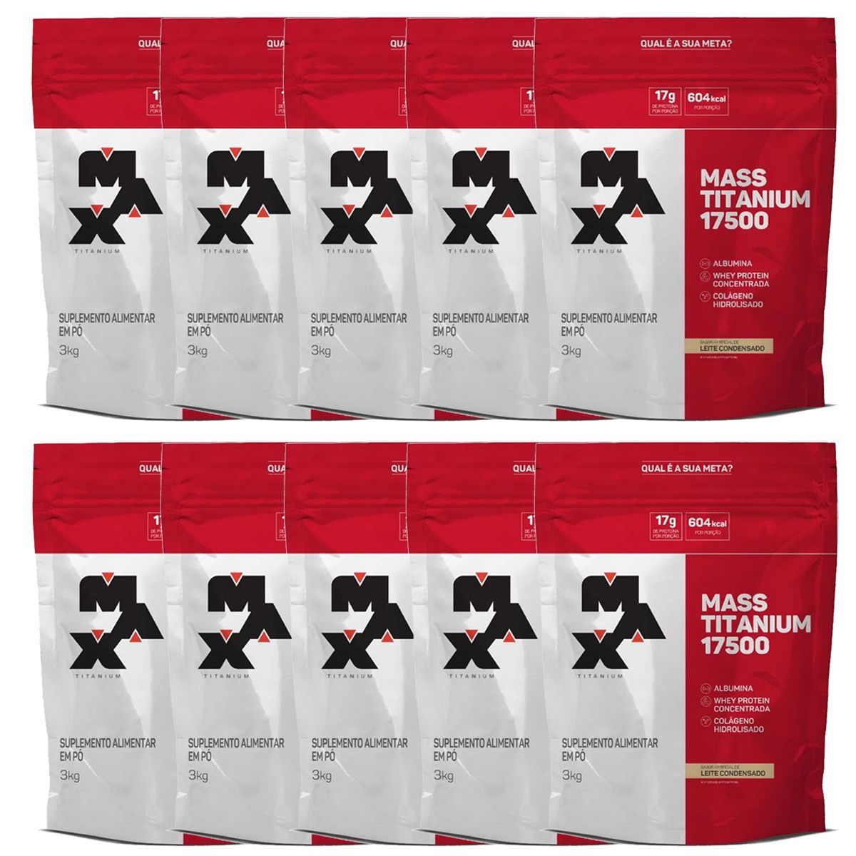 Kit 10X Mass Titanium 17500 - 3000g Refil Leite Condensado - Max Titanium
