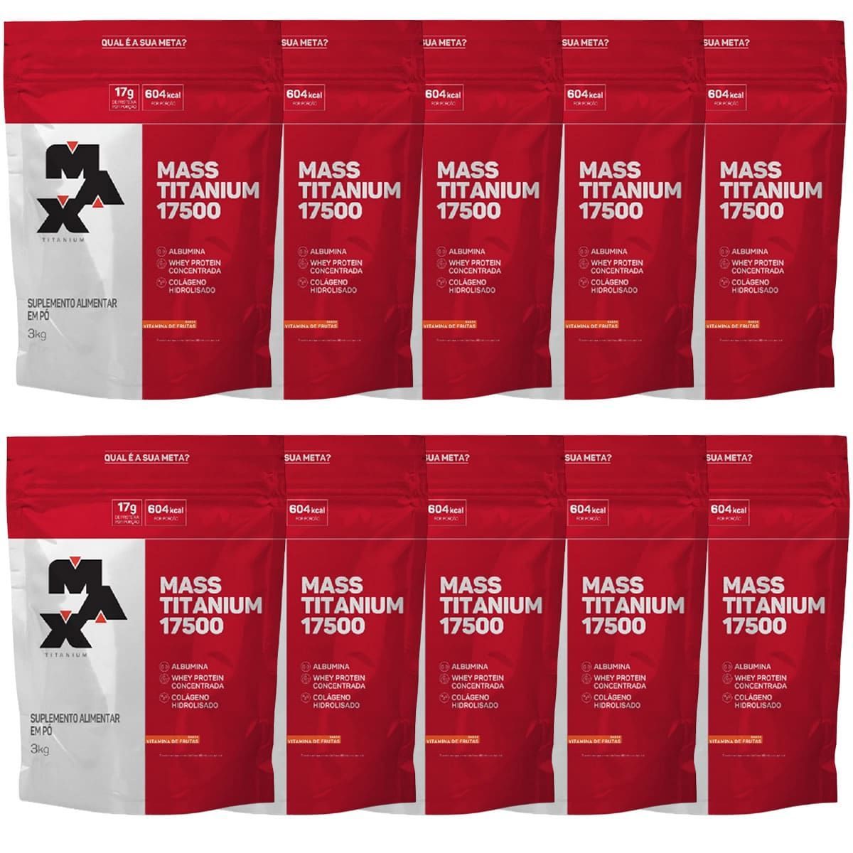 Kit 10X Mass Titanium 17500 - 3000g Refil Vitamina de Frutas - Max Titanium