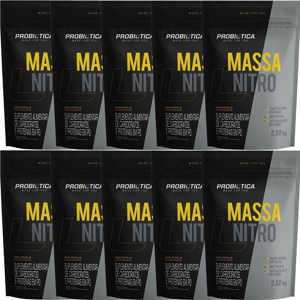 Kit 10X Massa Nitro - Refil 2.520g - Chocolate - Probi�tica