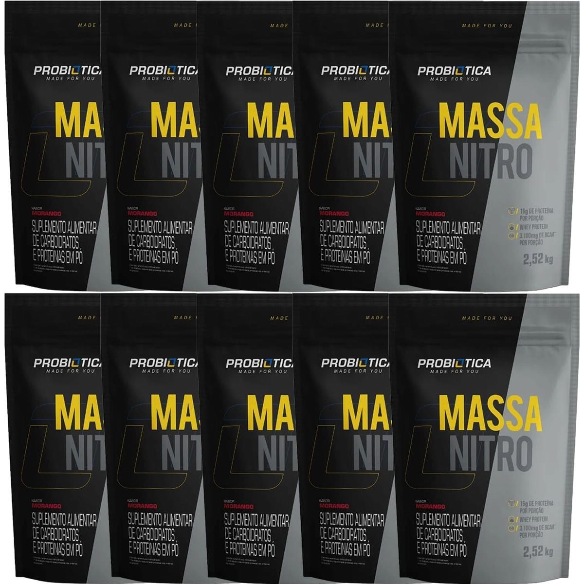 Kit 10X Massa Nitro - Refil 2.520g Morango  - Probi�tica