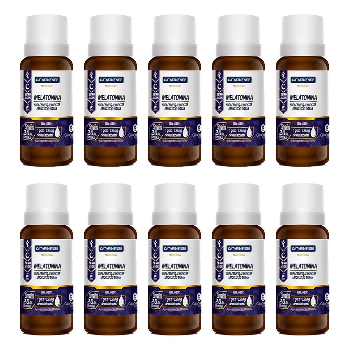 Kit 10X Melatonina em Gotas - 20ml Sem Sabor - Catarinense Nutri��o